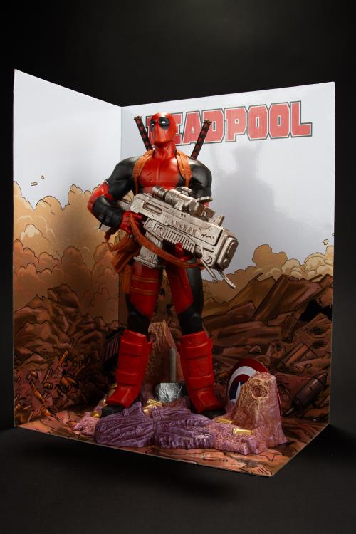 Deadpool McFarlane 1/6 Scale Figure — Three-Quarter Right View with Diorama Base