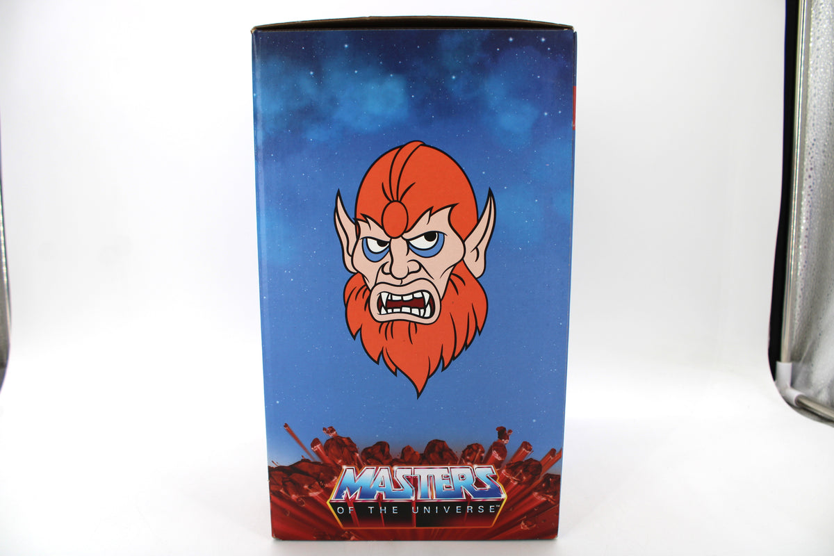 Beast Man Masters of the Universe Deluxe Latex Mask — Box Art Close-Up with Animated Character Illustration and Masters of the Universe Logo