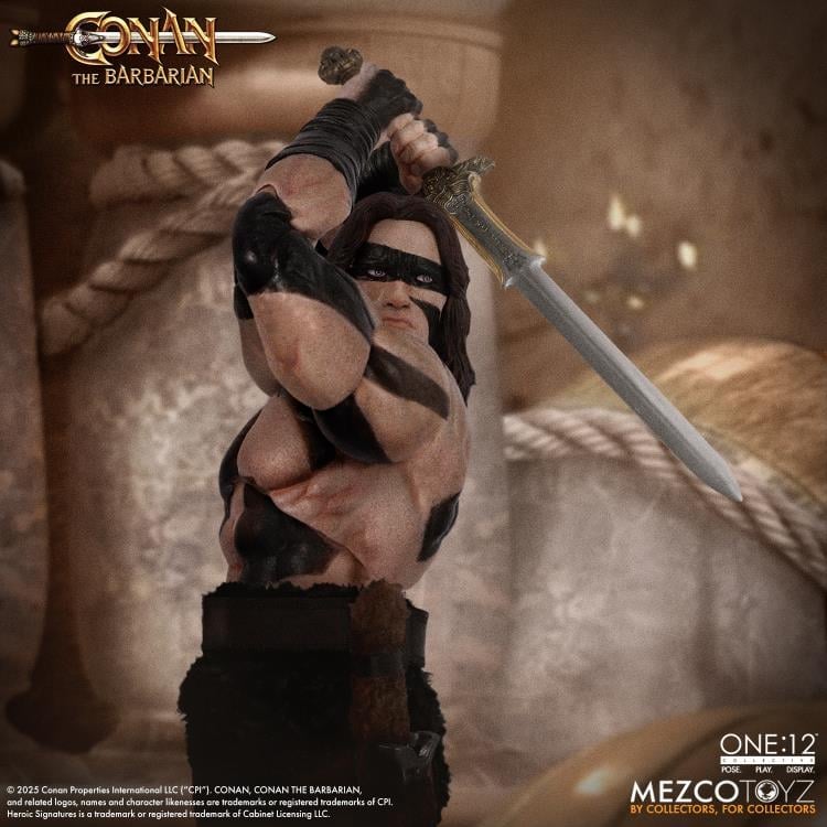 Conan Barbarian One:12 Collective War Paint Figure — Overhead Sword Strike Pose Detail
