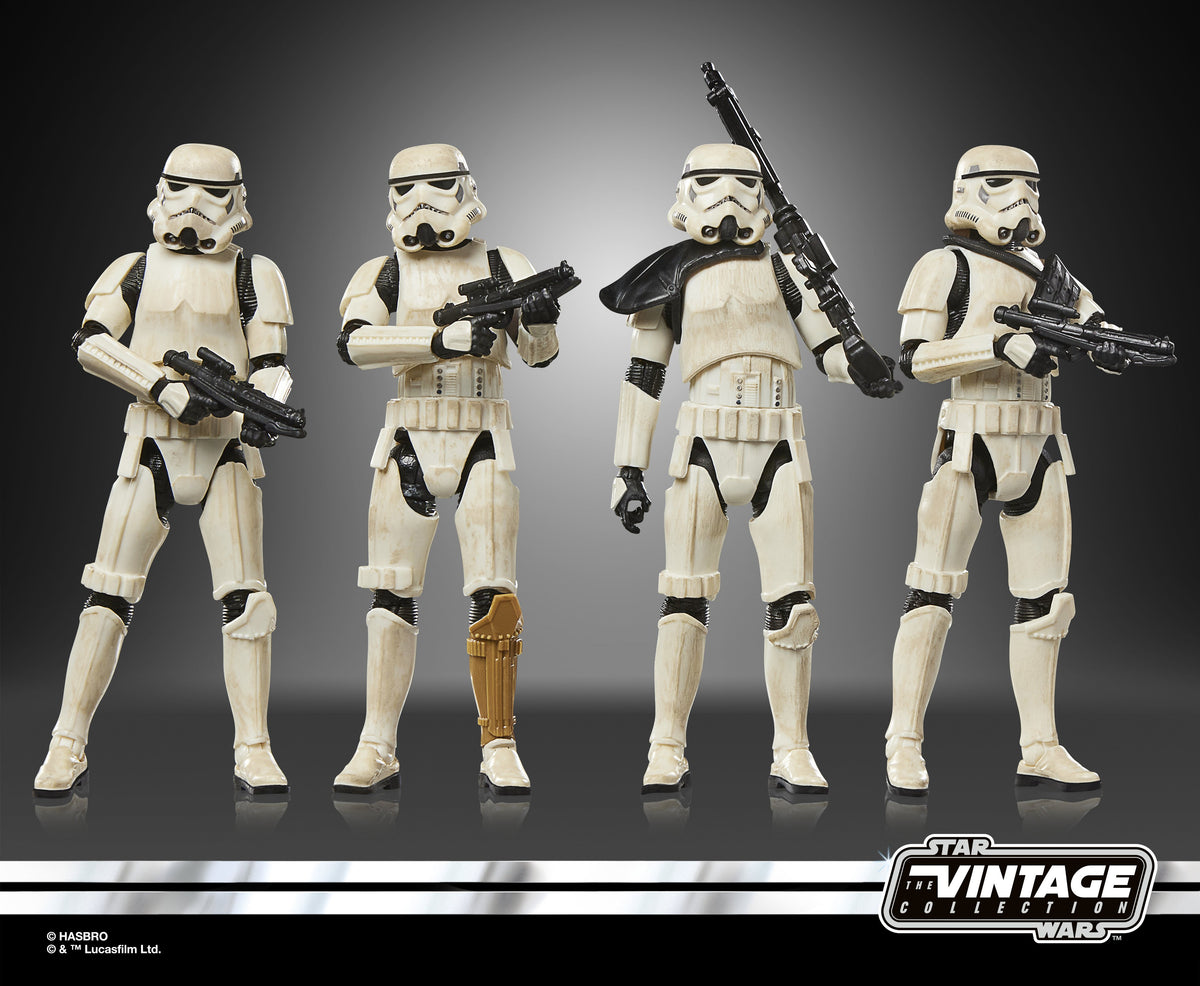 Imperial Remnant Stormtrooper Vintage Collection 3.75-Inch 4-Pack — Side View with Blaster Rifles