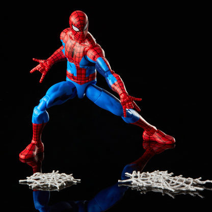 Spider-Man Marvel Legends Retro Collection 6-Inch Cel Shaded Figure — Articulation Pose with Web Effect Pieces