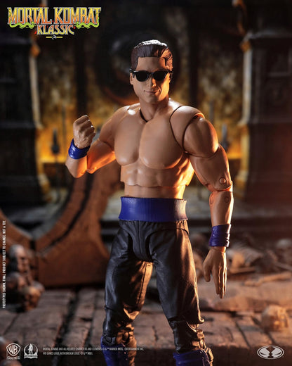 Johnny Cage Mortal Kombat Klassic 7-Inch Figure — Standing Front View Showing Full Costume Detail with Sunglasses