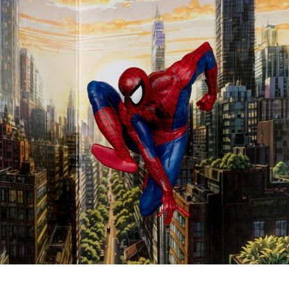 Spider-Man Marvel Comics 1/10 Scale Figure — Close-Up Articulation Pose Against Cityscape Panel
