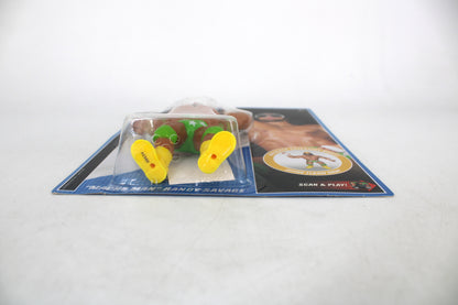 Macho Man Randy Savage WWE Retro Action Figure — Front Angle Showing Yellow Boots and Card Name Detail