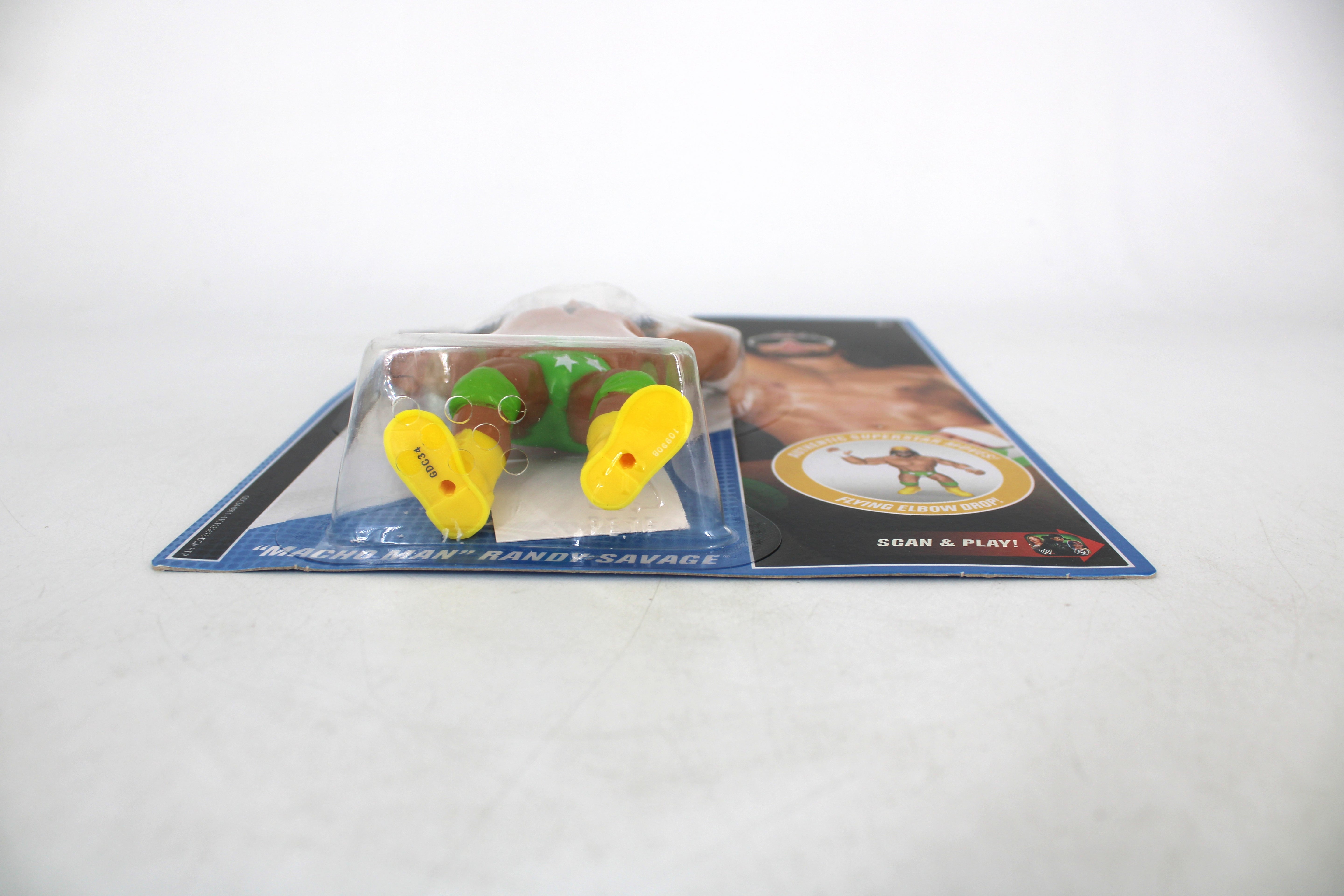 Macho Man Randy Savage WWE Retro Action Figure — Front Angle Showing Yellow Boots and Card Name Detail
