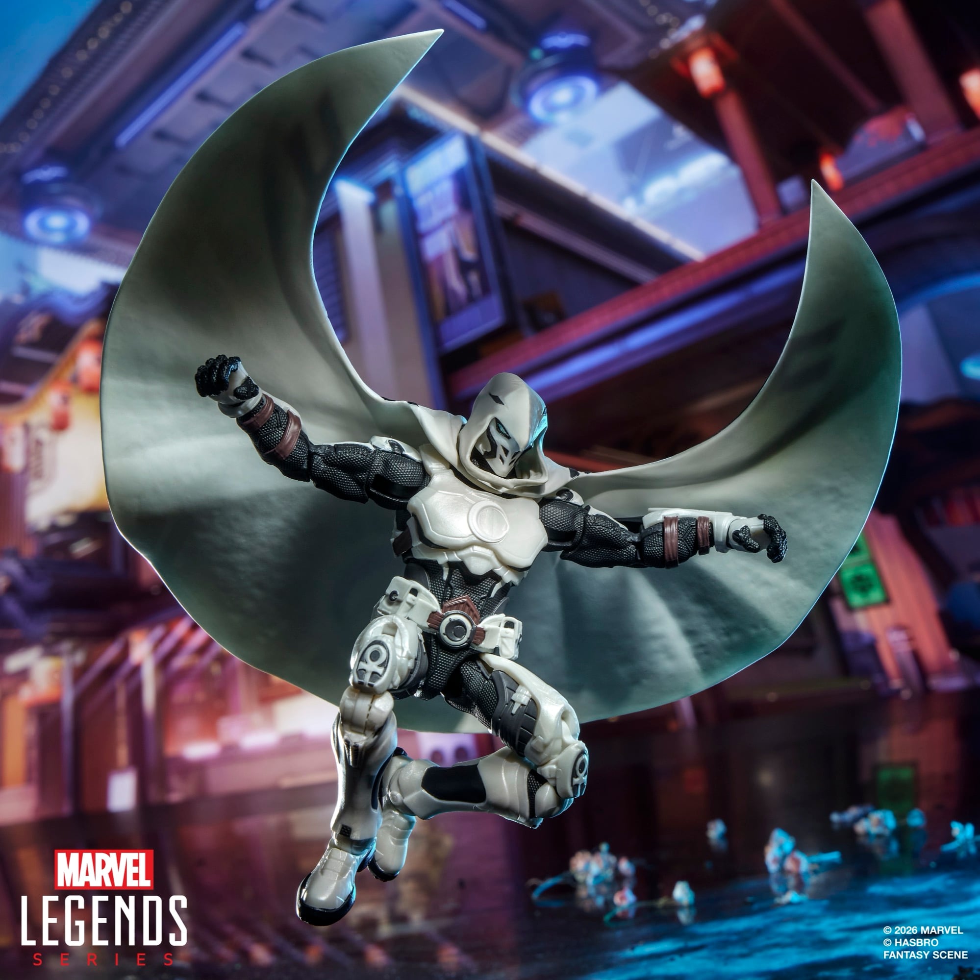 Moon Knight Marvel Legends 6-Inch Figure — Airborne Pose with Moon-Shaped Cape Deployed
