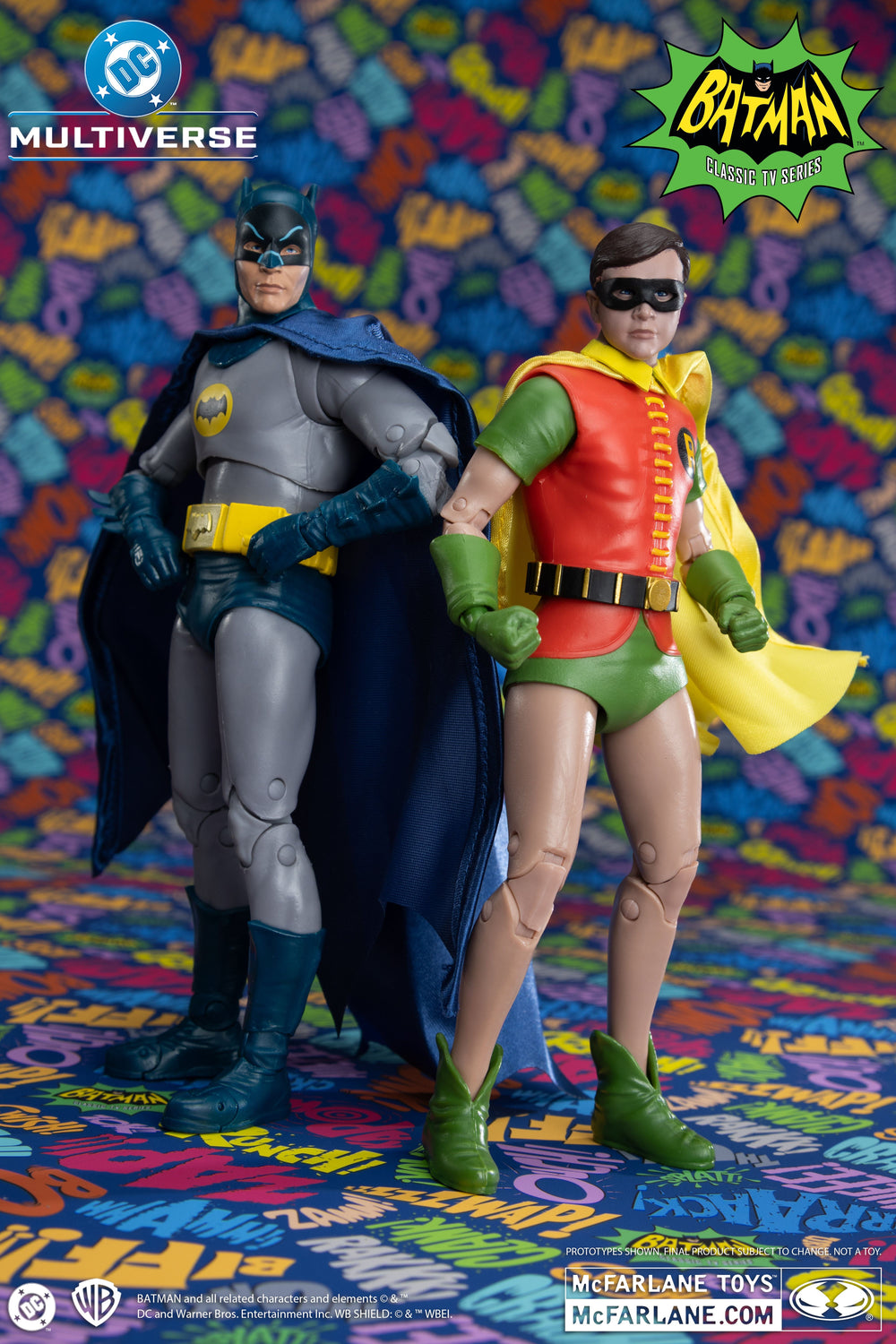 Batman & Robin 1966 DC Multiverse Collector Edition 7-Inch Two-Pack — Front View with Comic Backdrop