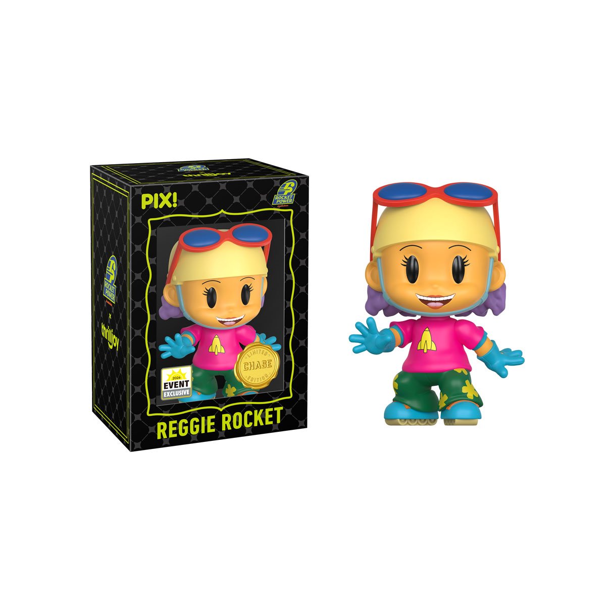 Reggie Rocket Pix! Vinyl Chase Figure — Black Box Package with Figure Out of Box Front View