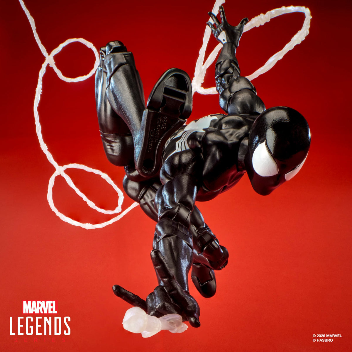 Symbiote Spider-Man Marvel Legends Maximum 6-Inch Figure — Back View Mid-Swing with Web Lines