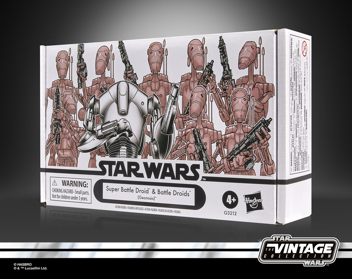 Super Battle Droid & Battle Droids Geonosis Vintage Collection 3.75-Inch Set — Box Art Side View