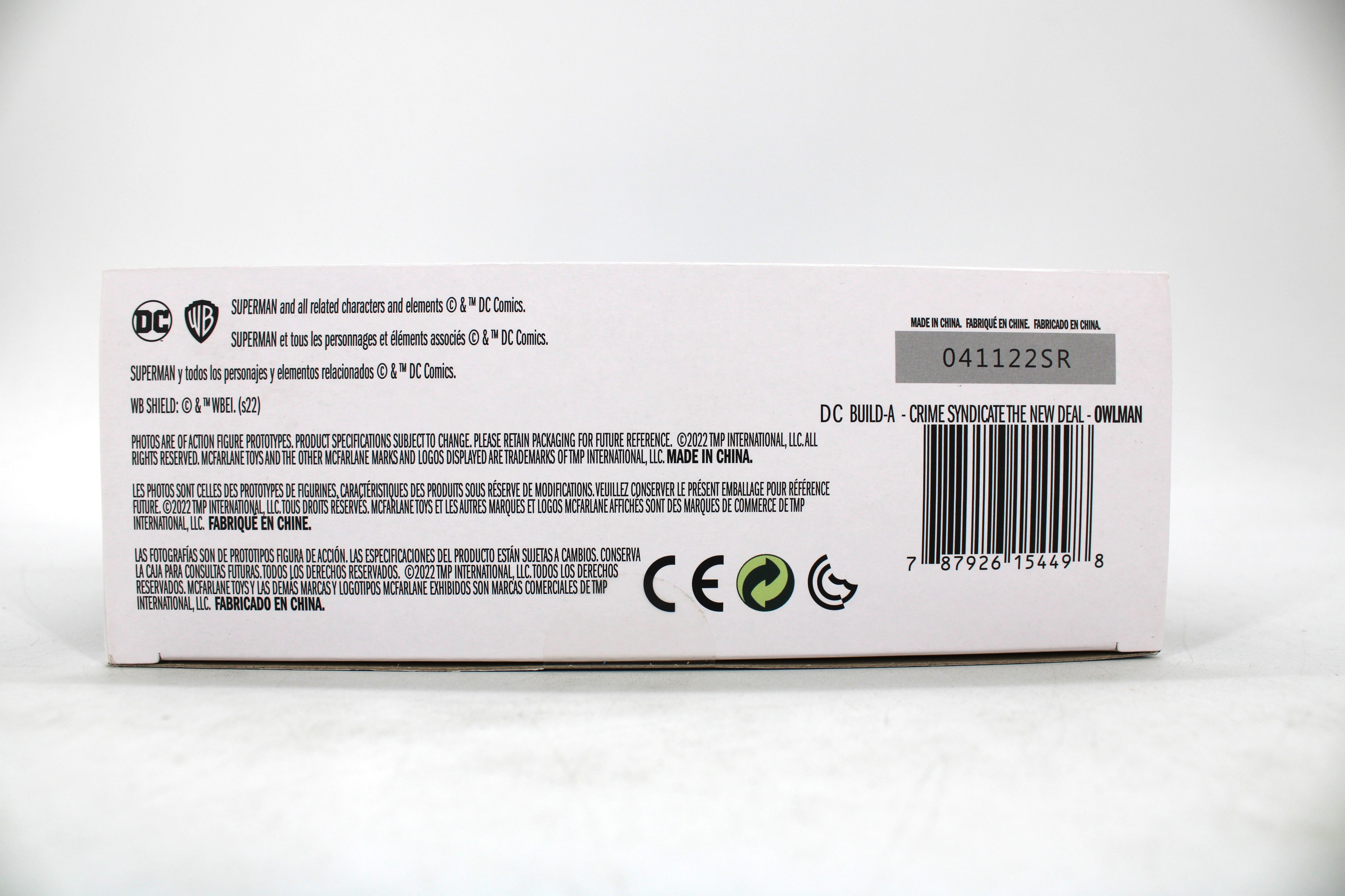 Owlman Crime Syndicate DC Multiverse 7-Inch — Package Detail with Barcode and Legal Text