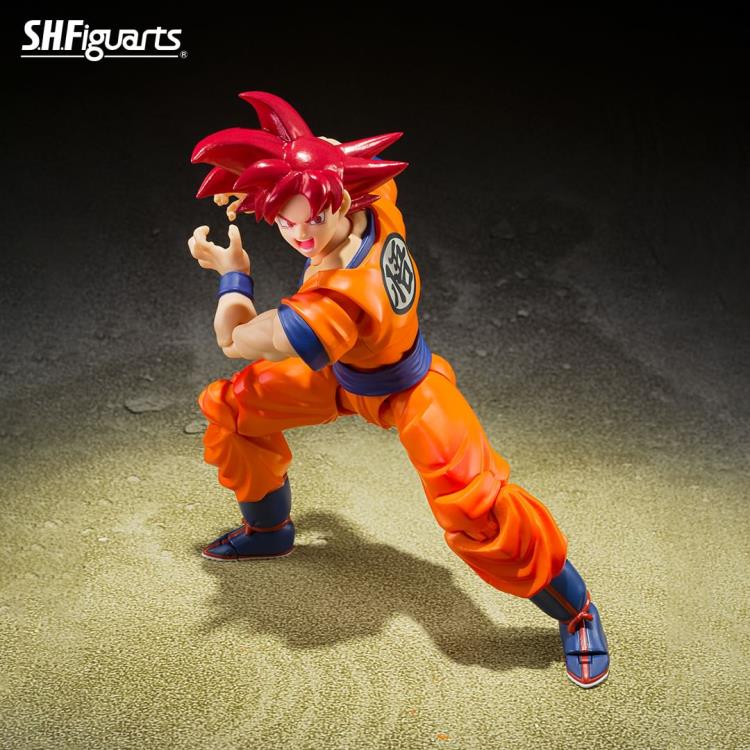 Super Saiyan God Goku S.H.Figuarts 5.5-Inch Figure — Low Lunge Combat Pose with Clenching Head