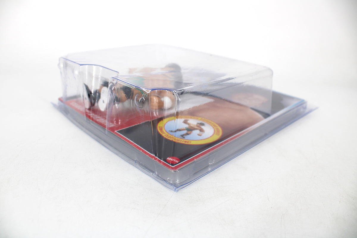 "Cowboy" Bob Orton WWE Retro WrestleMania 1 Bundle Action Figure — Angled Side View Showing Clear Bubble Clamshell and Card Art with Mattel Logo
