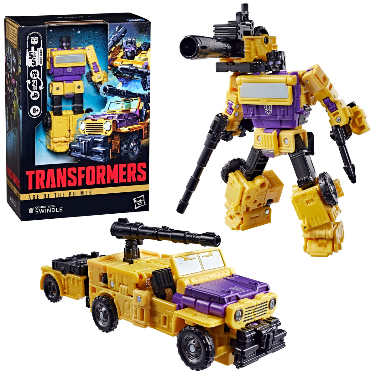 Swindle Age of the Primes Voyager 6.5-Inch Figure — Box Art with Robot and Vehicle Mode Display