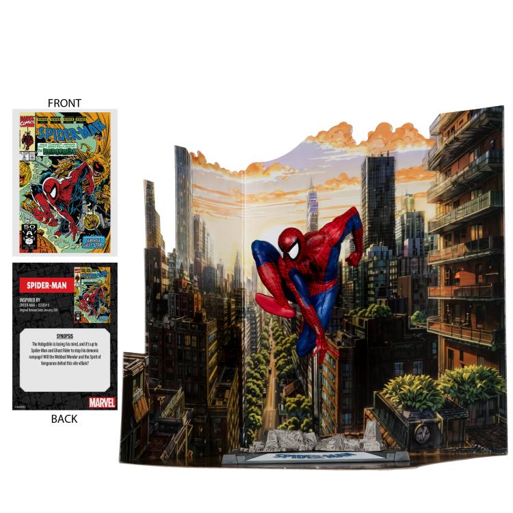 Spider-Man Marvel Comics 1/10 Scale Figure — Trading Card Front and Back with Diorama Display