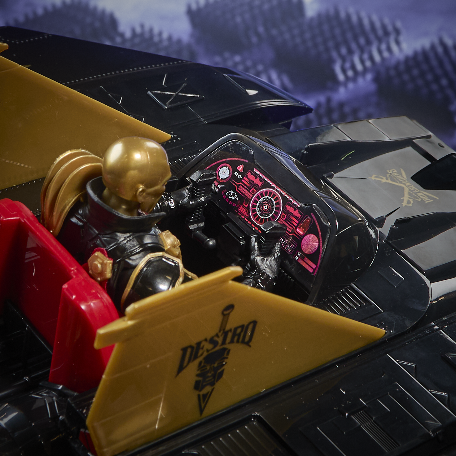 Destro Classified Series 6-Inch Despoiler Set — Figure Detail of Destro Seated in Cockpit with Dashboard Close-Up