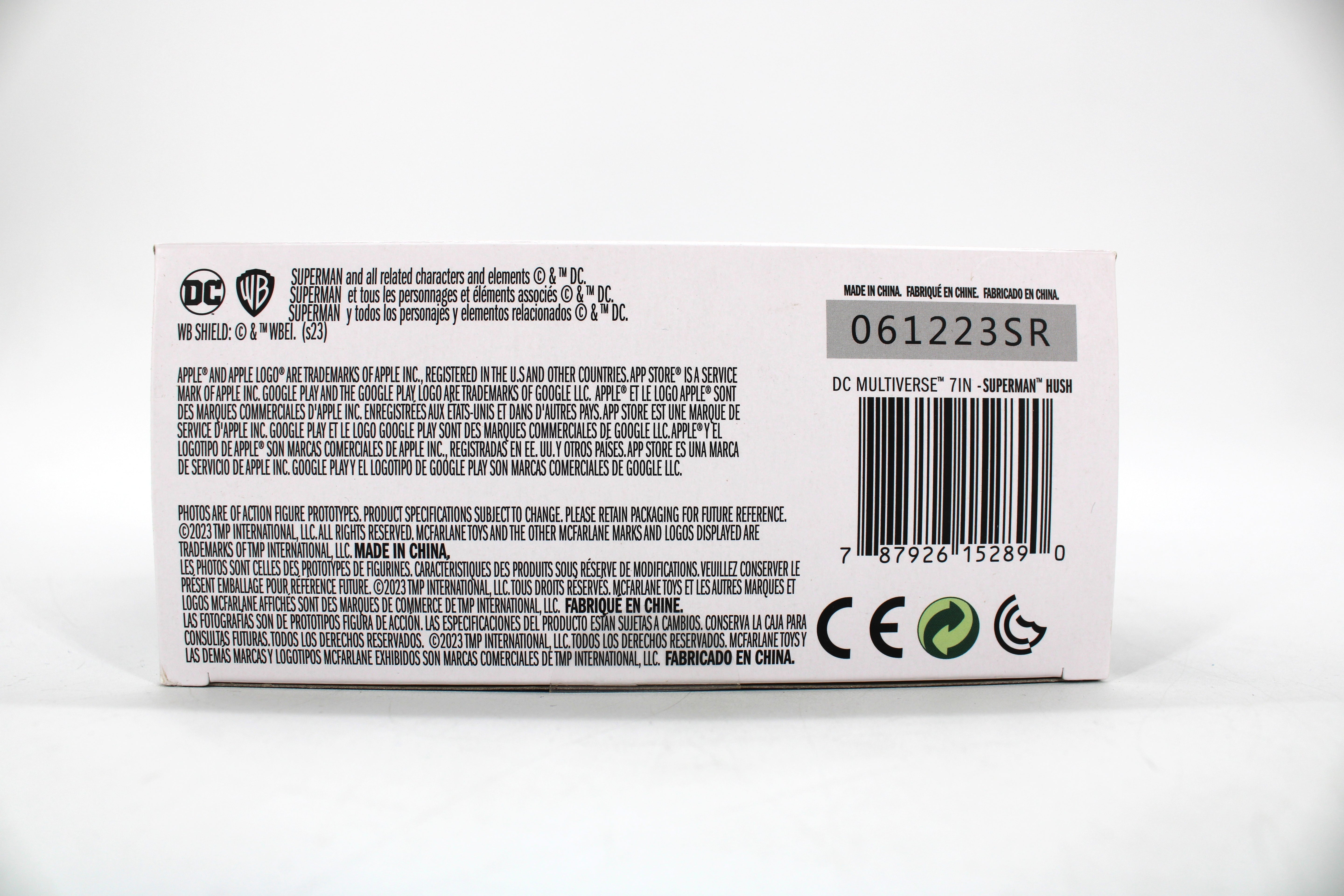 Superman (Hush) DC Multiverse 7-Inch Action Figure — Package Detail with Barcode and Legal Text