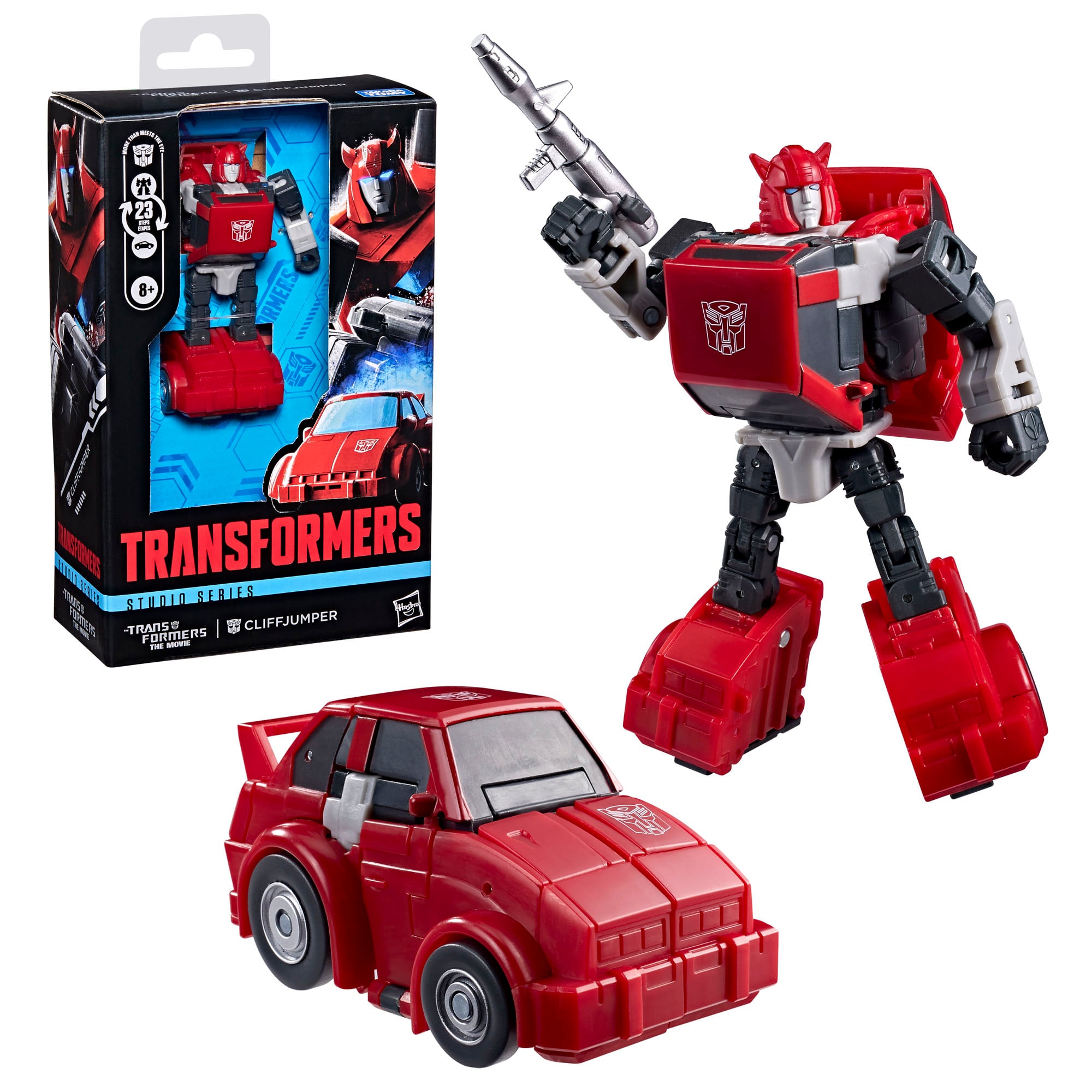 Cliffjumper Studio Series 86 Deluxe — Figure with Box Art and Both Modes Shown