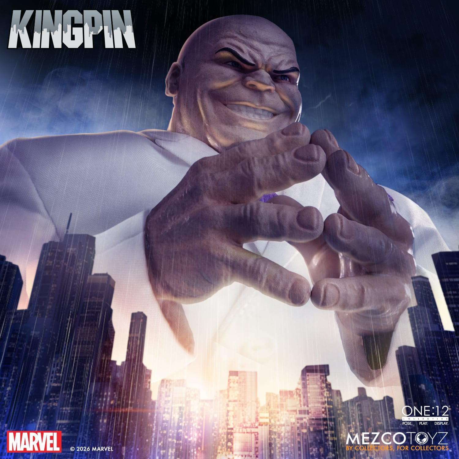 Kingpin Marvel One:12 Collective 6-Inch Figure — Close-Up Scheming Hands Over City Skyline