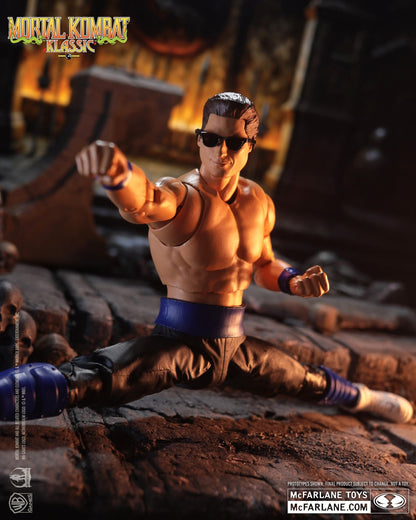 Johnny Cage Mortal Kombat Klassic 7-Inch Figure — Low Split Punch Pose Close-Up with McFarlane Toys Branding