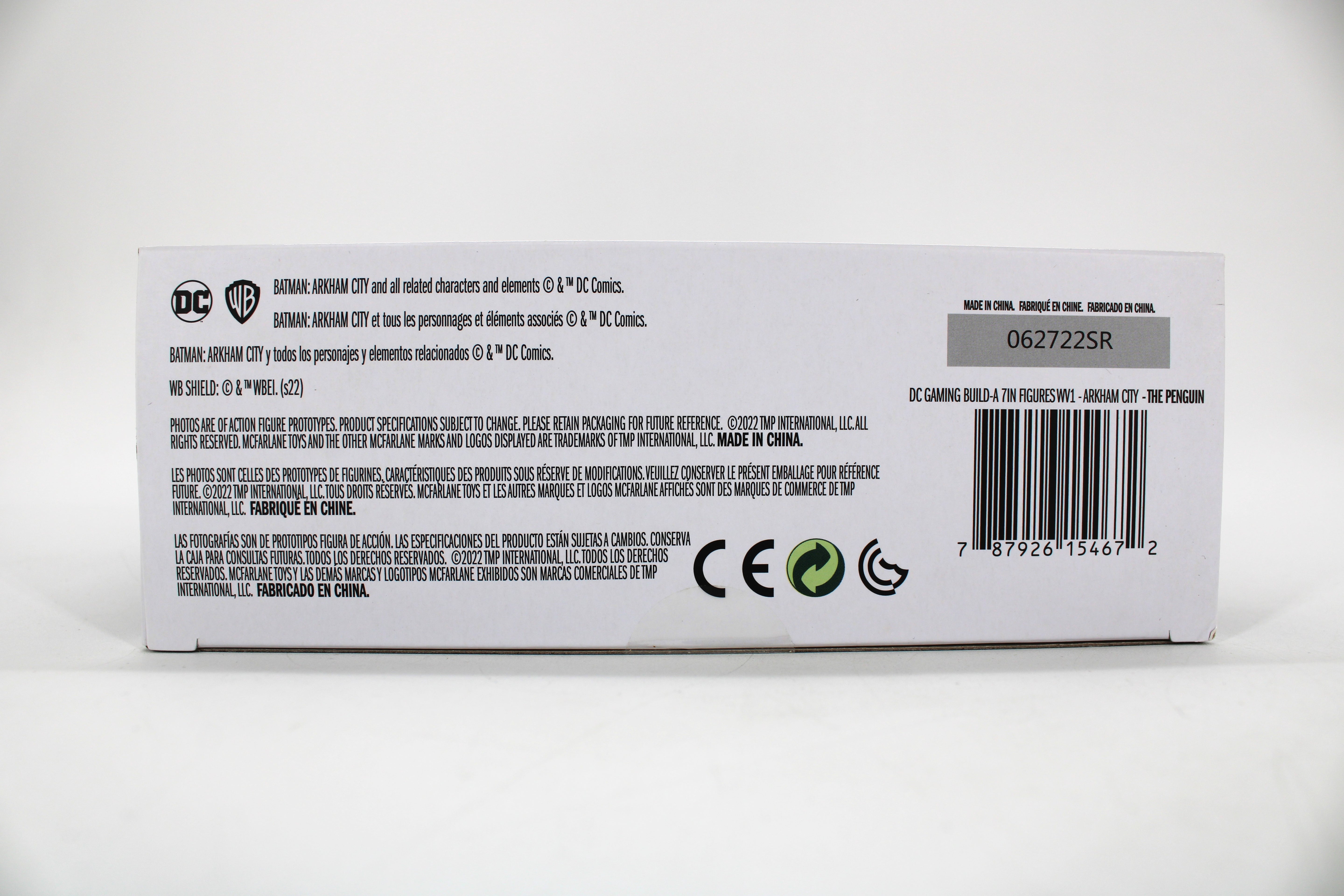 The Penguin DC Multiverse Batman: Arkham City 7-Inch Figure — Package Detail with Barcode and Legal Text