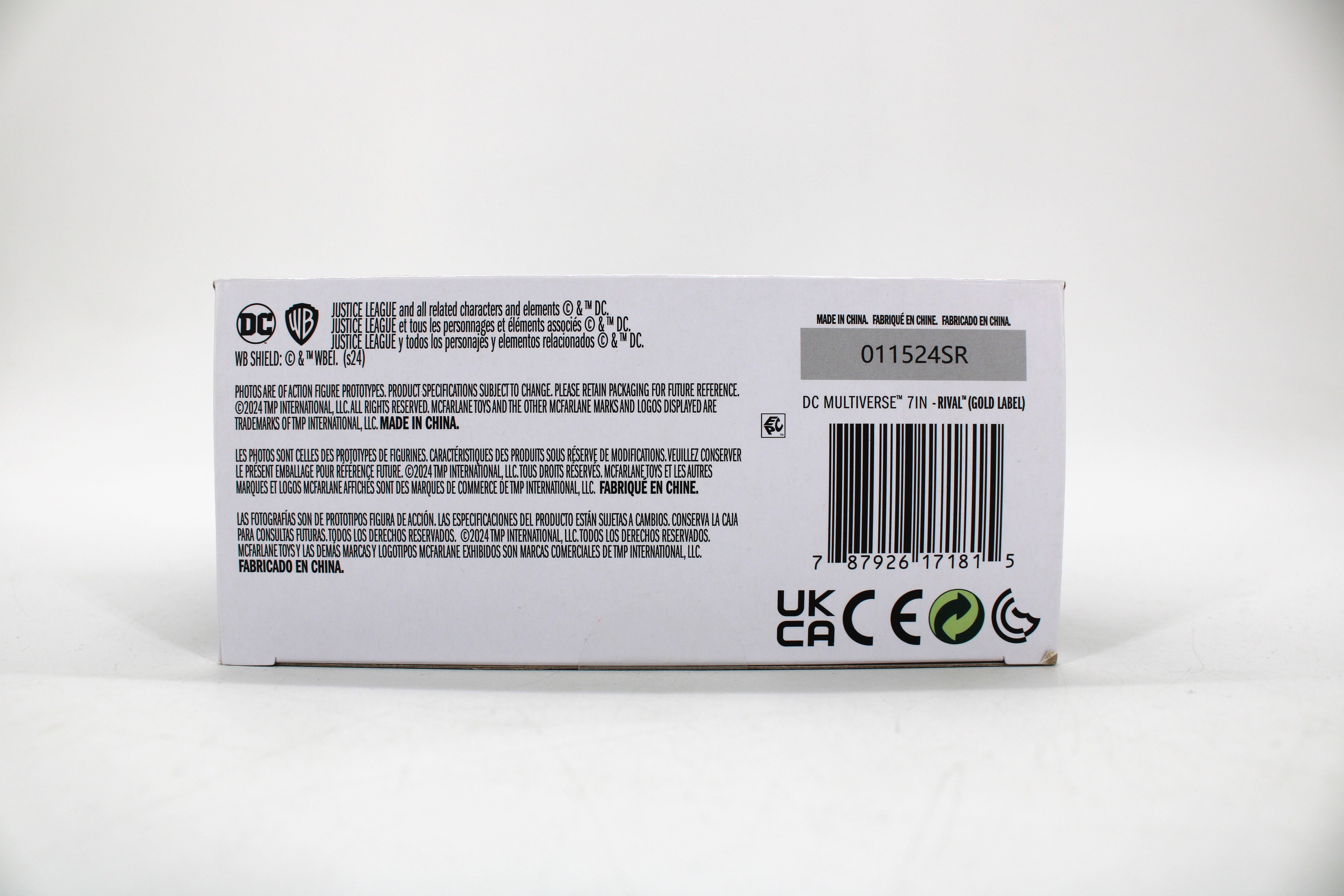 The Rival DC Multiverse Gold Label Collection 7-Inch — Package Detail with Barcode and Legal Text