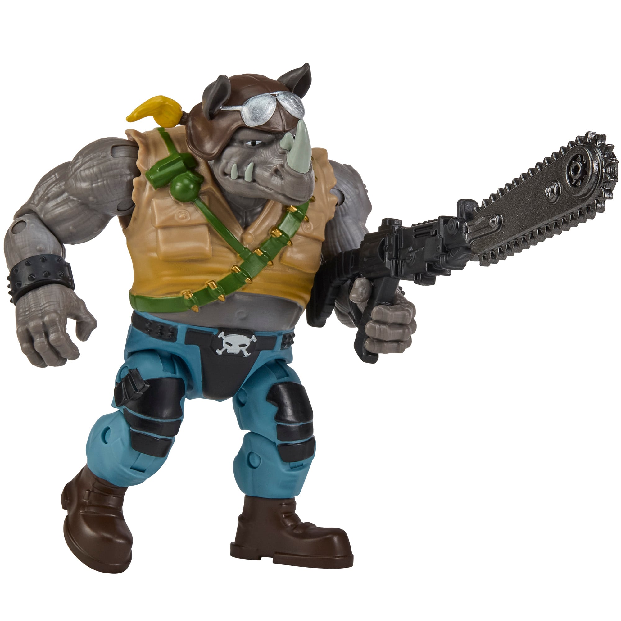 Rocksteady as Buzzer TMNT x GI Joe 4.75-Inch Figure — Side View Wielding Chain Claw Rifle
