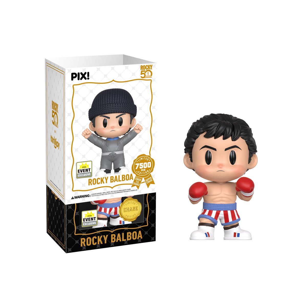 Rocky Balboa Pix! Vinyl Chase Variant — Boxing Look Package and Figure Side by Side Detail View
