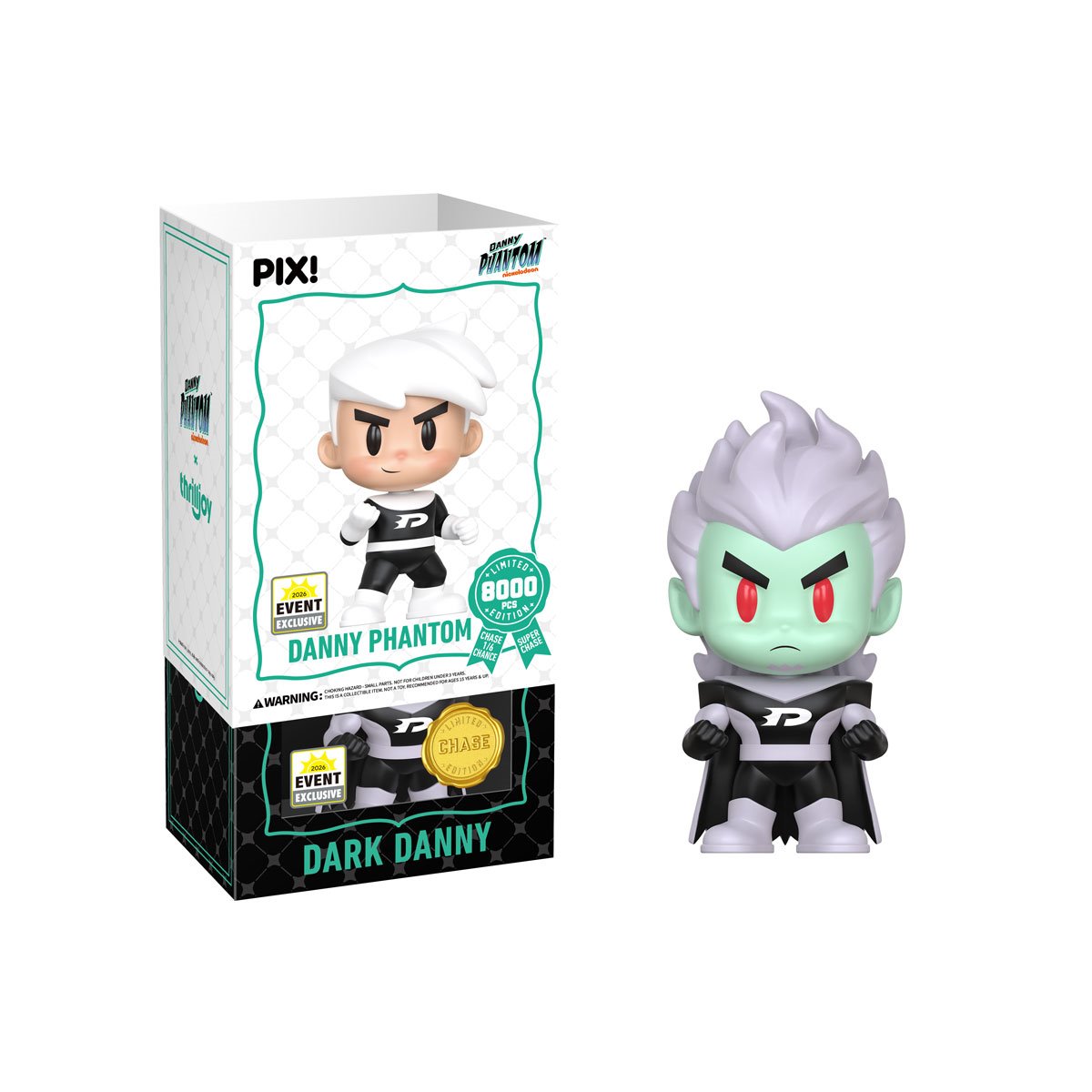 Dark Danny Pix! Vinyl Figure 2026 Exclusive Chase — White Box Package with Figure Out of Box Side View