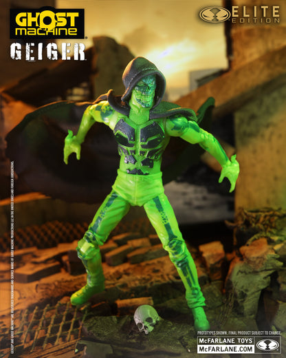 Geiger Ghost Machine Elite Edition 7-Inch Figure — Articulation Pose with Arms Extended in Wasteland Setting