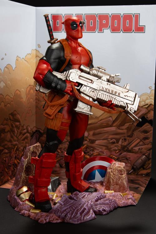Deadpool McFarlane 1/6 Scale Figure — Side View Showing Katanas and Base Detail