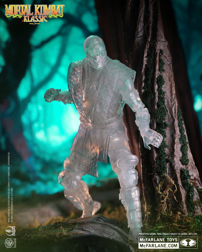 Reptile (Invisible) Mortal Kombat Klassic 7-Inch — Articulation Pose with Teal Forest Diorama Background