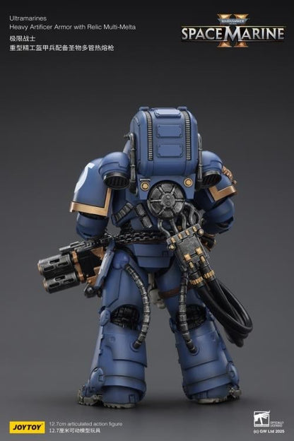 Ultramarines Heavy Artificer Armor Space Marine 2 JoyToy 1/18 Figure — Back View Showing Backpack and Chain Detail