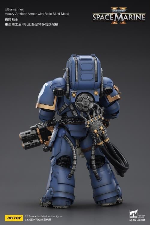 Ultramarines Heavy Artificer Armor Space Marine 2 JoyToy 1/18 Figure — Back View Showing Backpack and Chain Detail