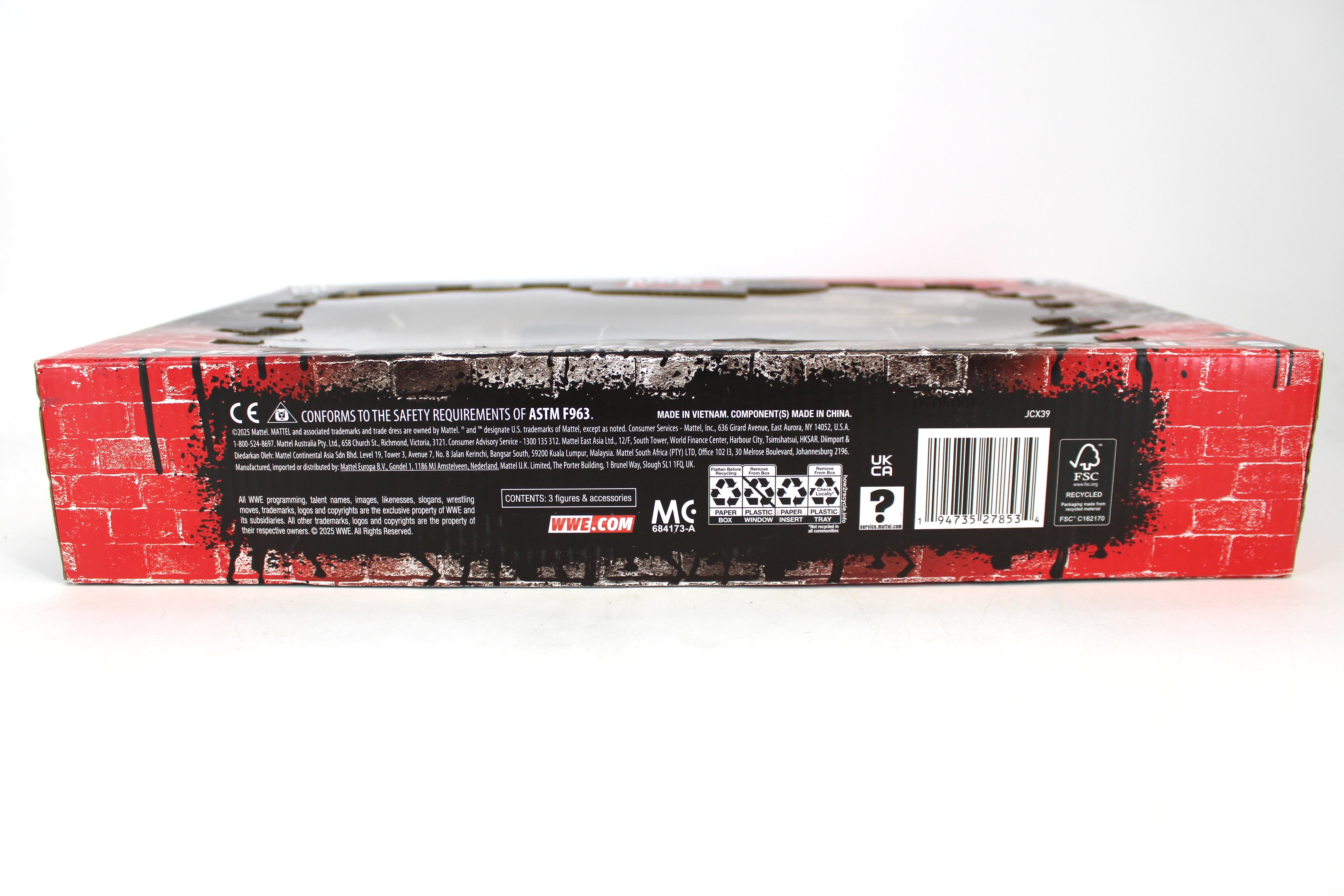 Awesome Truth R-Truth, The Miz & Triple H WWE Elite Collection 3-Pack — Back View with Legal Text and Barcode