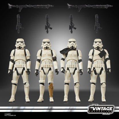 Imperial Remnant Stormtrooper Vintage Collection 3.75-Inch 4-Pack — Contents Display with All Accessories Laid Out