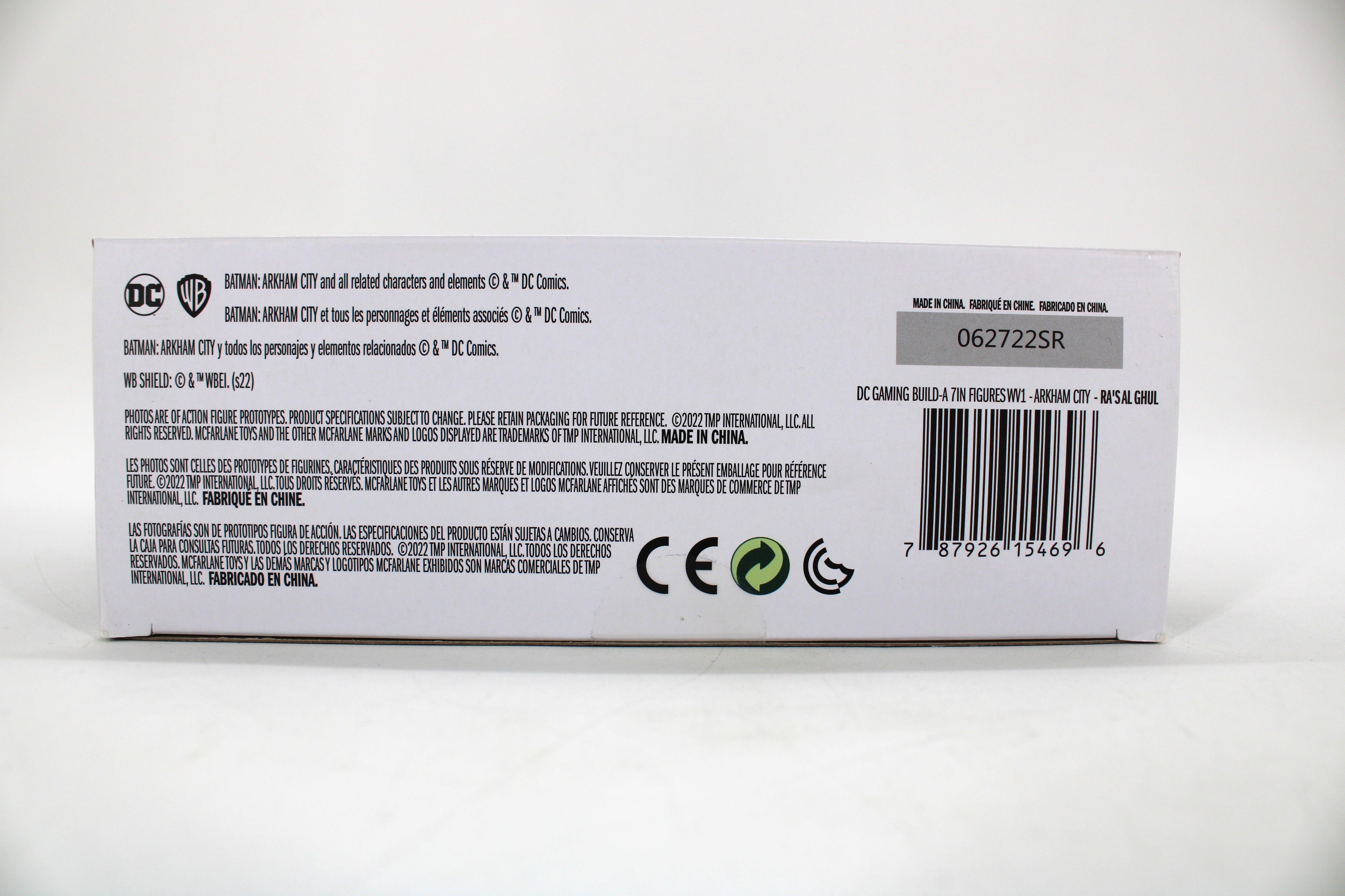 Ra's Al Ghul DC Multiverse Batman: Arkham City 7-Inch — Package Detail with Barcode and Legal Text