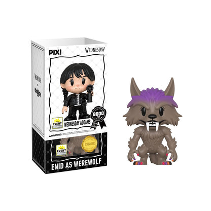 Enid as Werewolf Pix! Vinyl Chase Figure — White Box Package with Figure Out of Box Side by Side