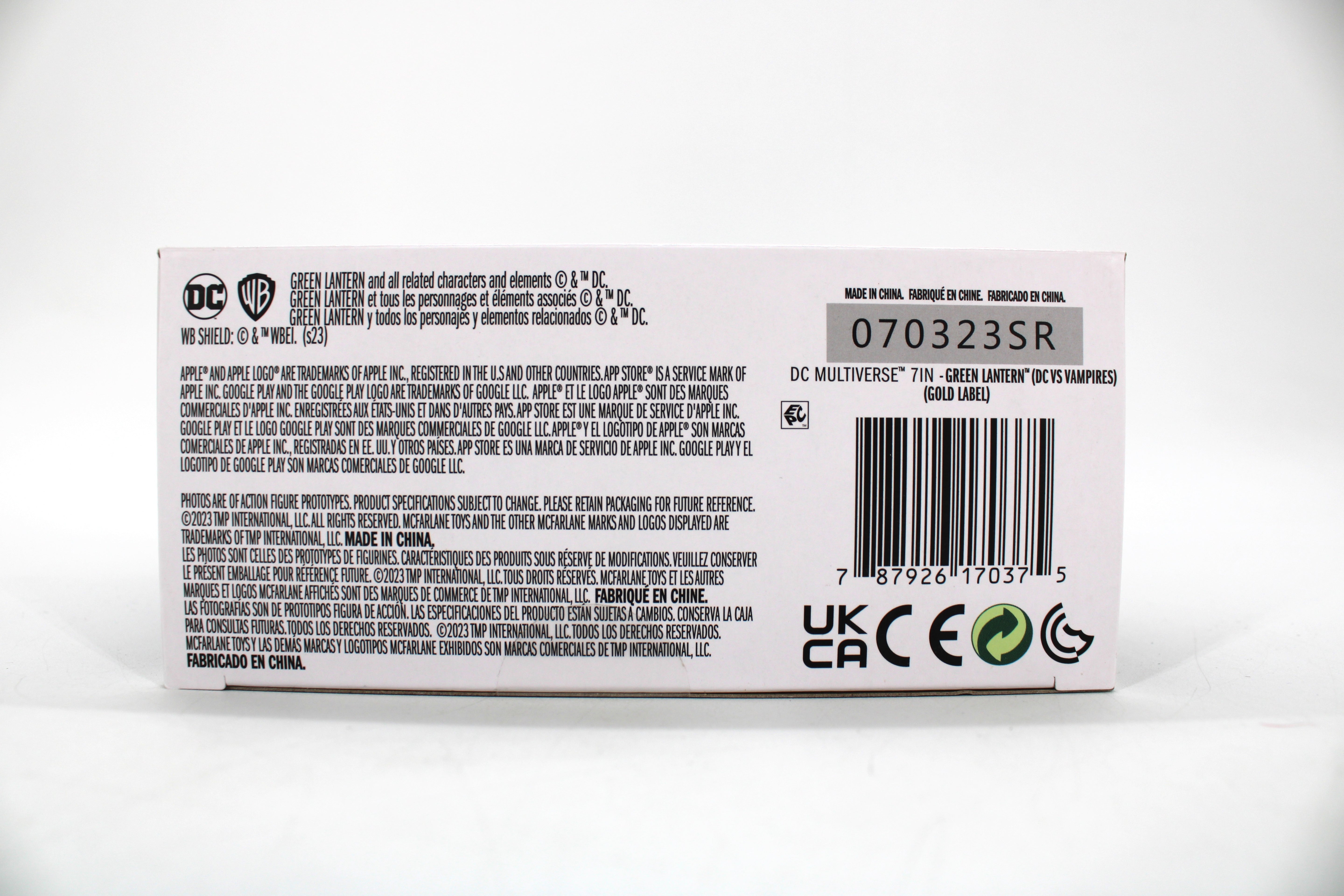 Green Lantern (DC vs. Vampires) DC Multiverse Gold Label 7-Inch — Package Detail with Barcode and Legal Text