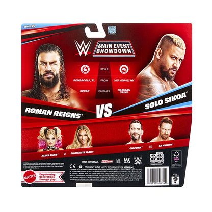 Roman Reigns vs Solo Sikoa WWE Main Event Showdown Series 29 Two-Pack — Box Back Detail