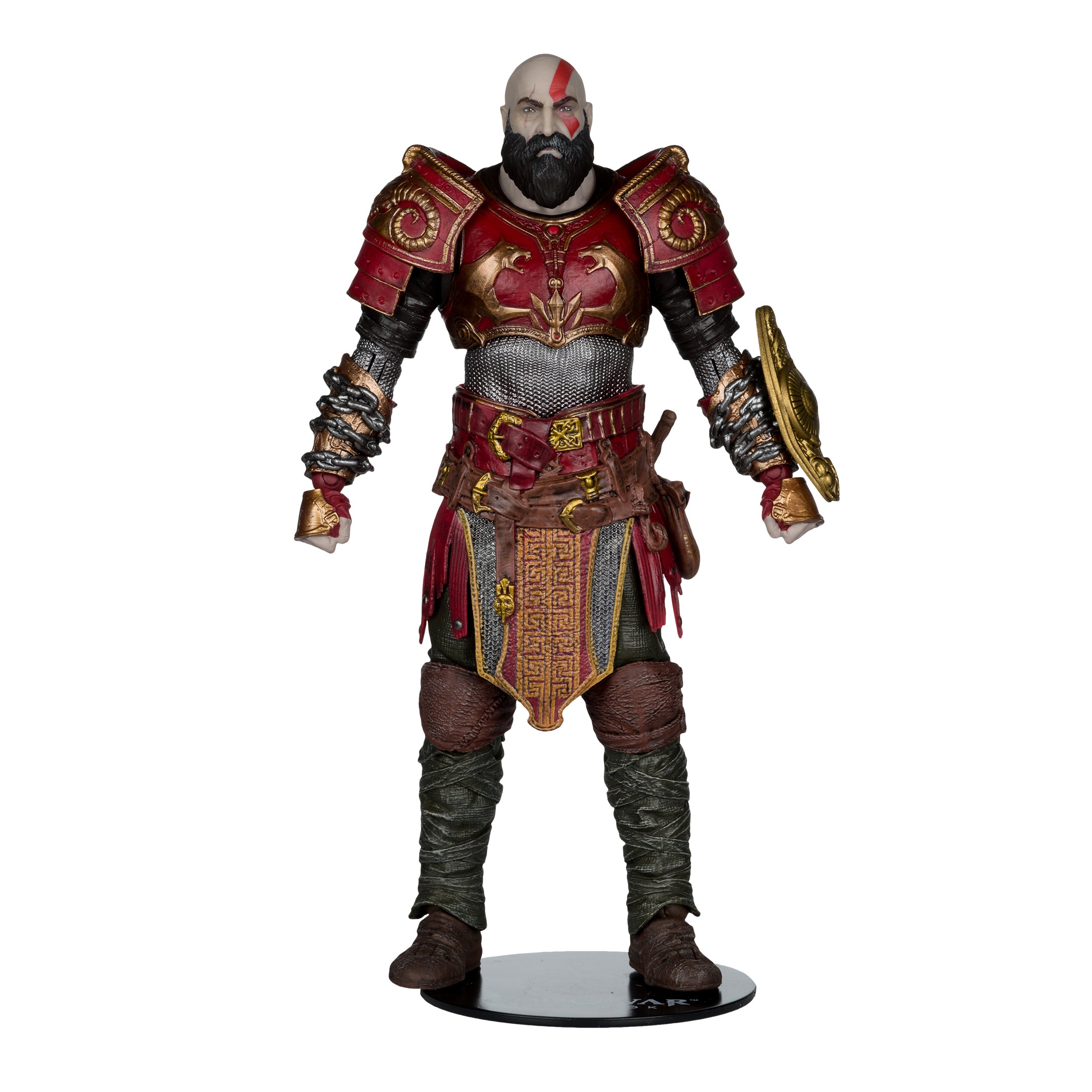 Kratos Ares Armor God of War Ragnarok McFarlane Elite Edition 7-Inch Figure — Front View on Figure Base