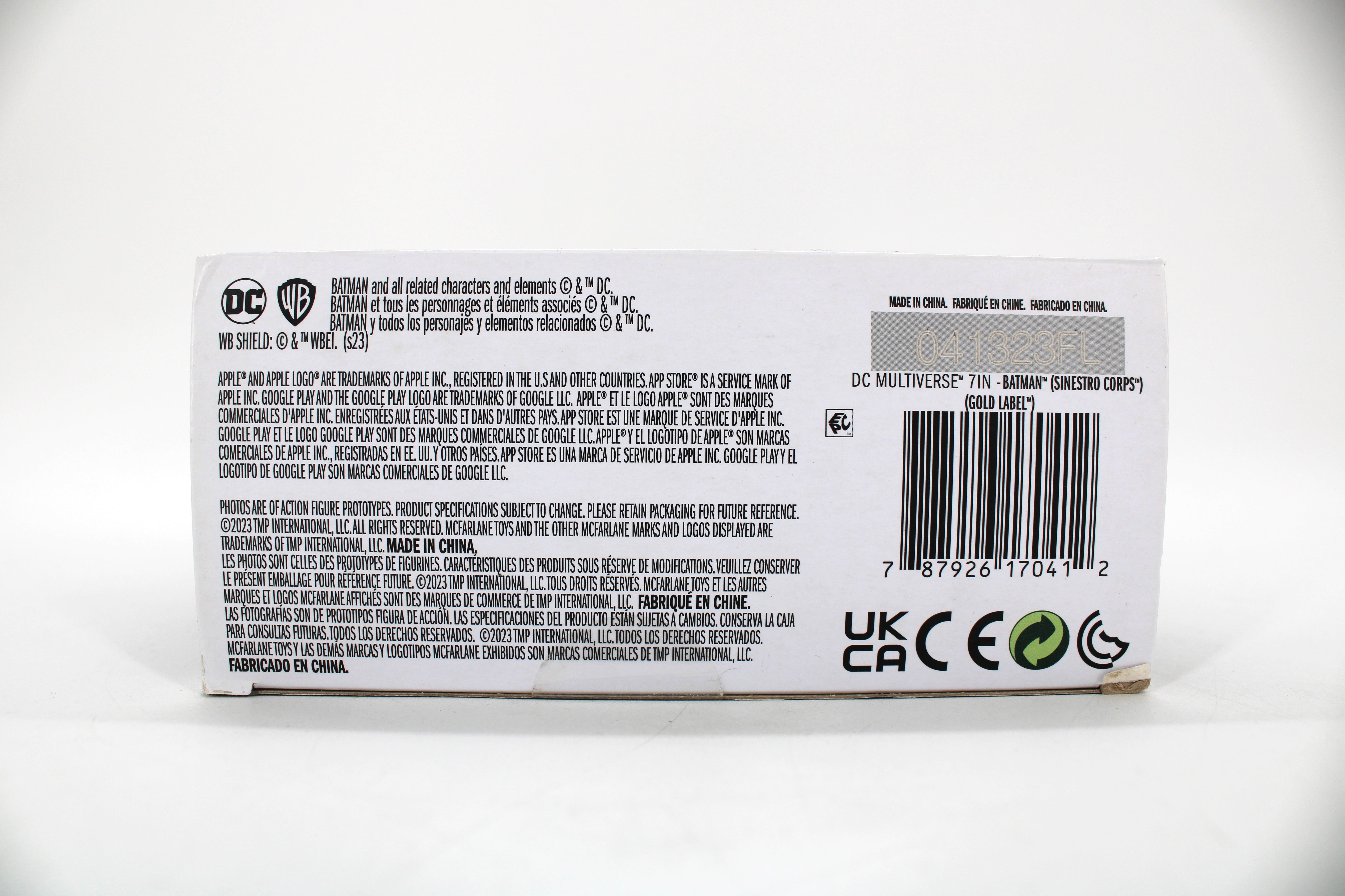 Batman Sinestro Corps DC Multiverse Gold Label 7-Inch — Package Detail with Barcode and Legal Text