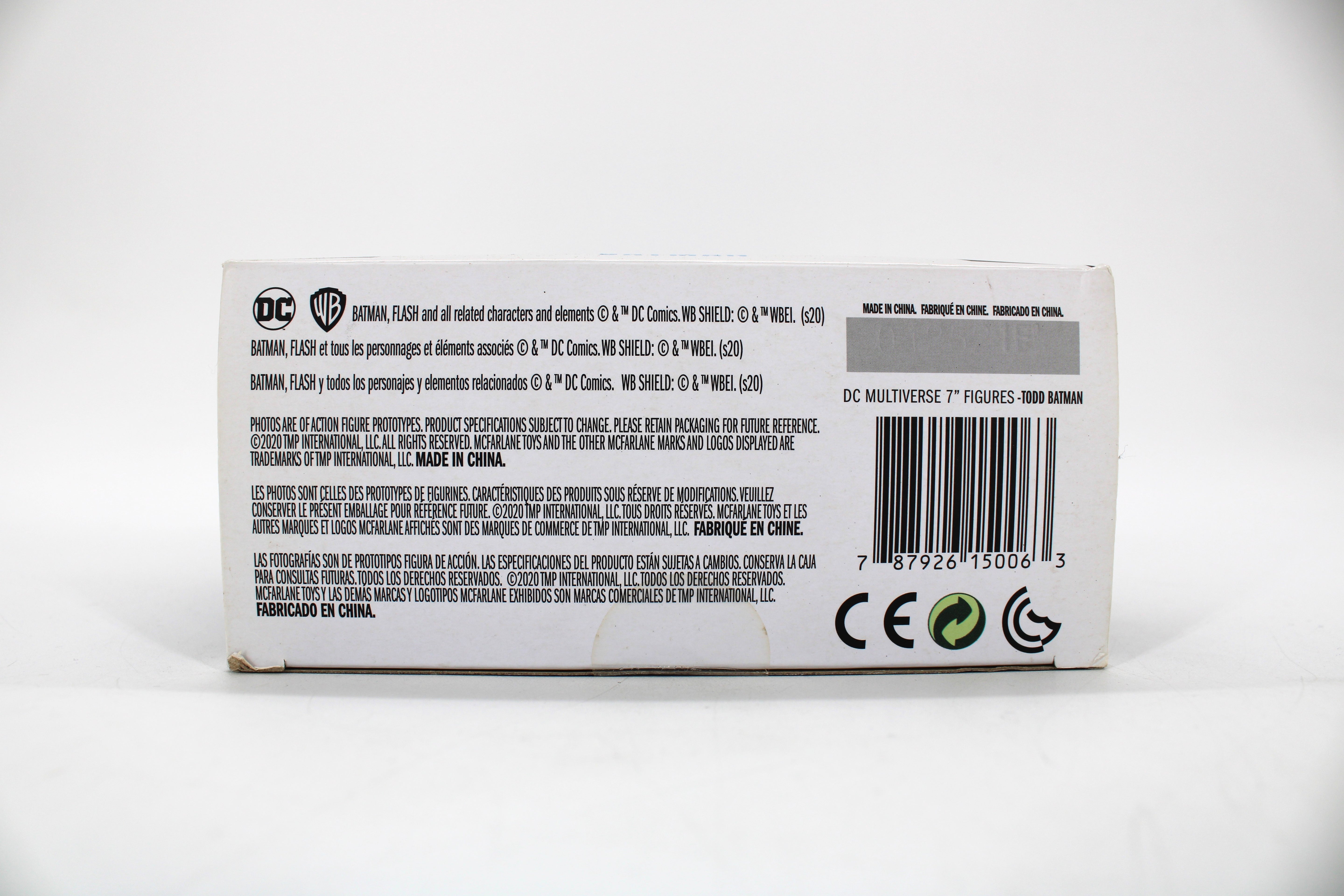 Batman Designed by Todd McFarlane DC Multiverse 7-Inch — Package Detail with Barcode and Legal Text