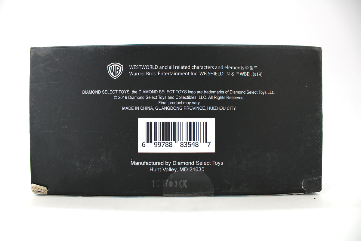 Outlaw Dolores Westworld Diamond Select Toys 2019 Figure — Box Bottom with UPC and Copyright