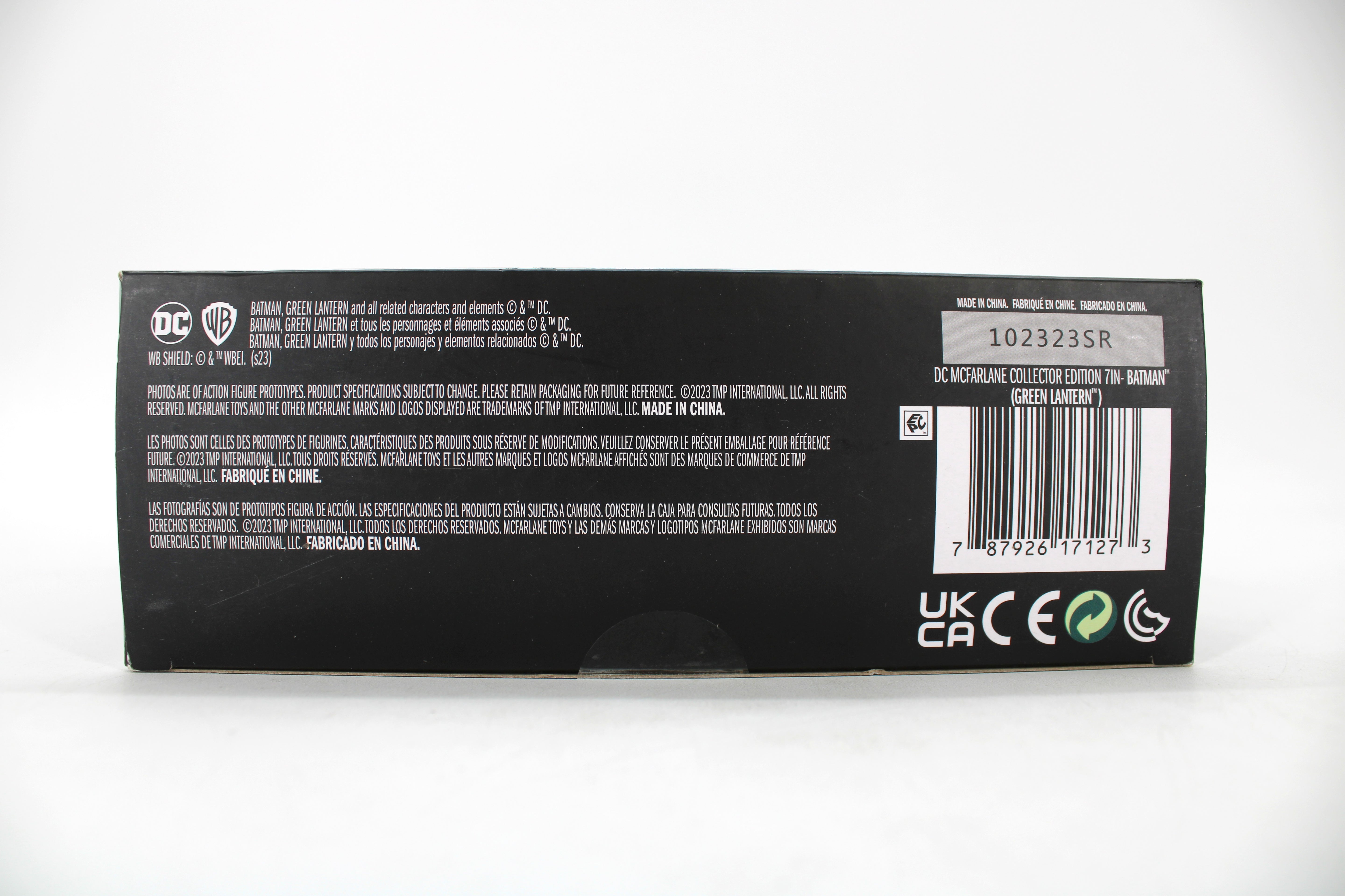 Batman as Green Lantern DC Multiverse Collector Edition Platinum Edition 7-Inch — Package Detail with Barcode and Legal Text