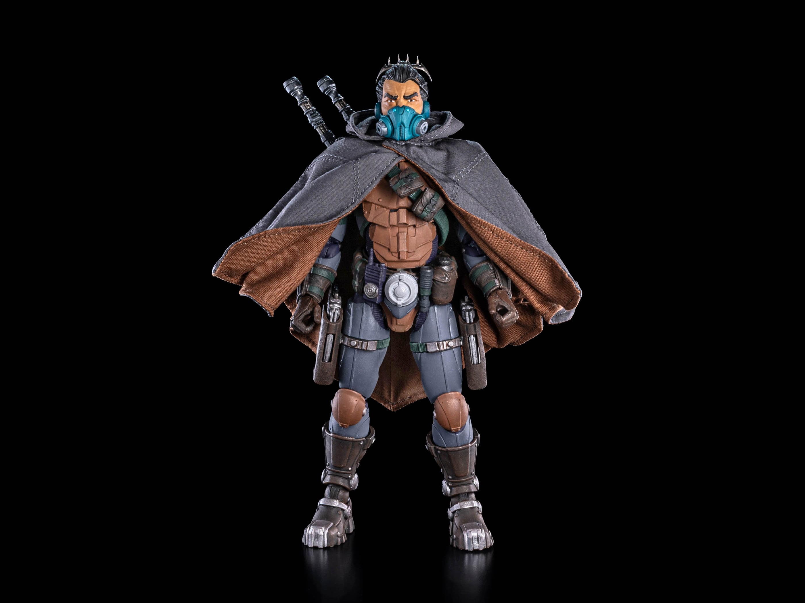 Kyojii Rune Cosmic Legions 6-Inch Figure — Front View with Gas Mask Head and Dual Pistols in Back Sheath