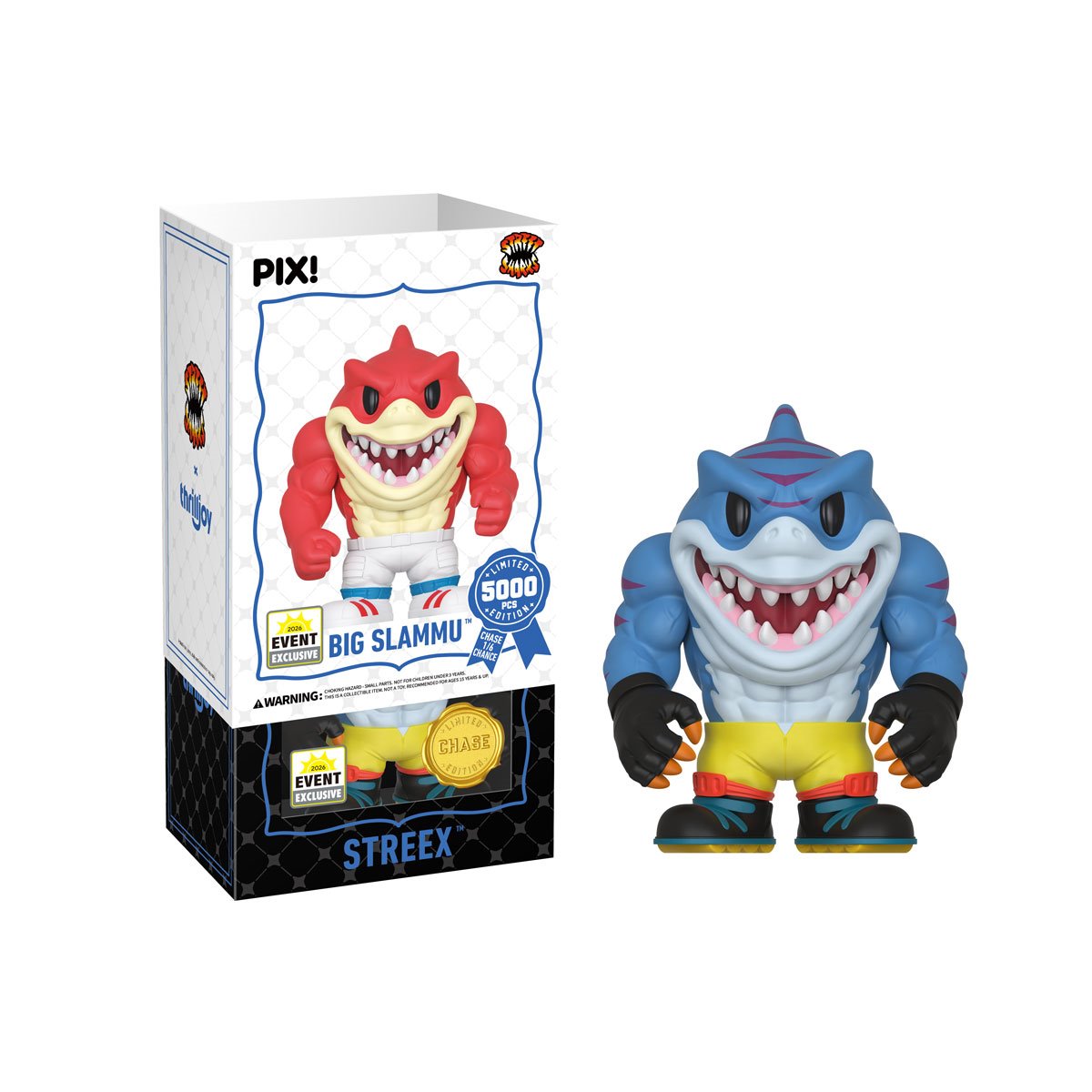 Big Slammu Street Sharks Pix! Vinyl Figure — White Box Package Detail with Streex Chase Figure Out of Box
