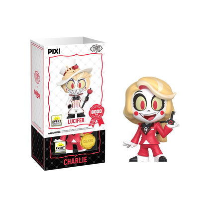 Charlie Hazbin Hotel Pix! Vinyl Chase Figure — White Box Package Detail with Chase Medallion and Figure Out of Box