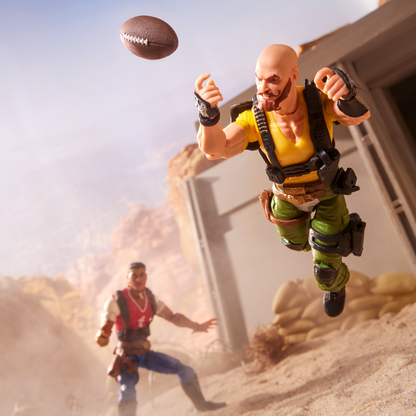 Taurus G.I. Joe Classified Series 6-Inch — Articulation Pose Leaping with Football Accessory and Red Dog Figure in Background