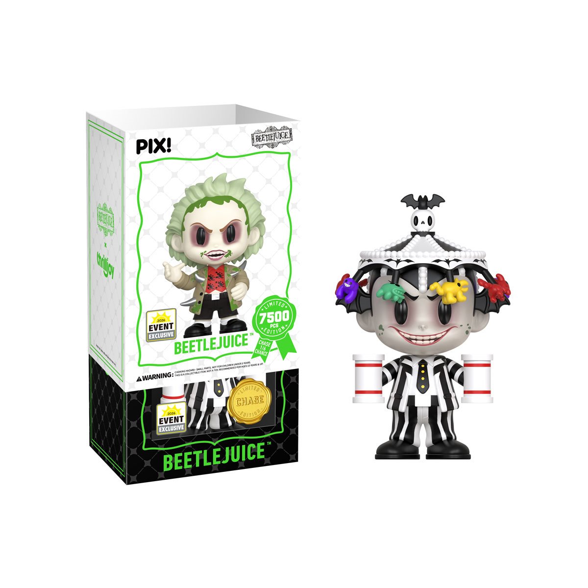 Beetlejuice Hammer Arms Chase Pix! Vinyl Figure — White Box Package with Chase Figure Out of Box Side View